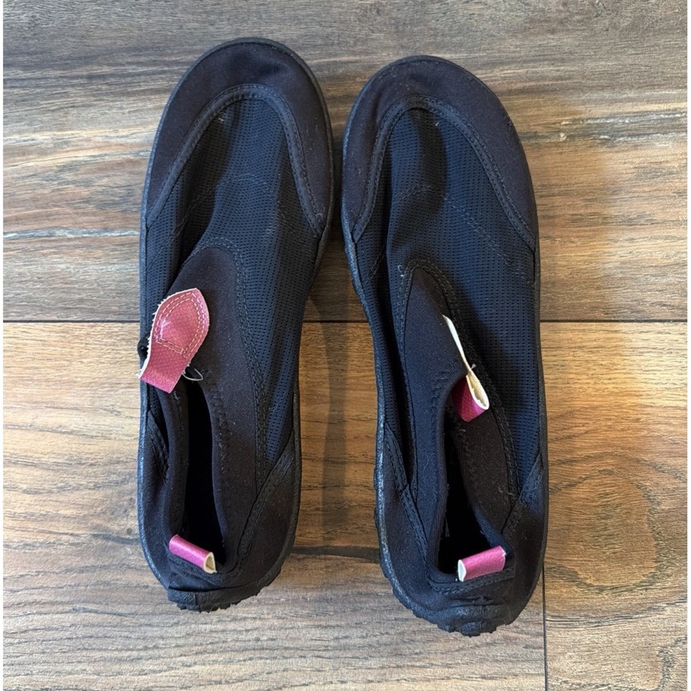 Vtg 90s Women's Laguna Pull-On Black Watershoes Pink Accents Size 8 By Speedo